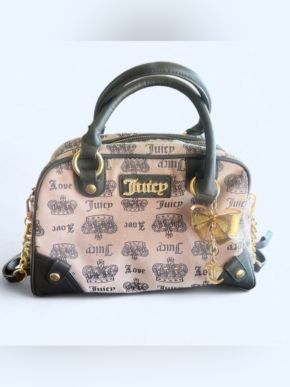 Juicy Couture Pink and Black Satchel with Gold Hardware